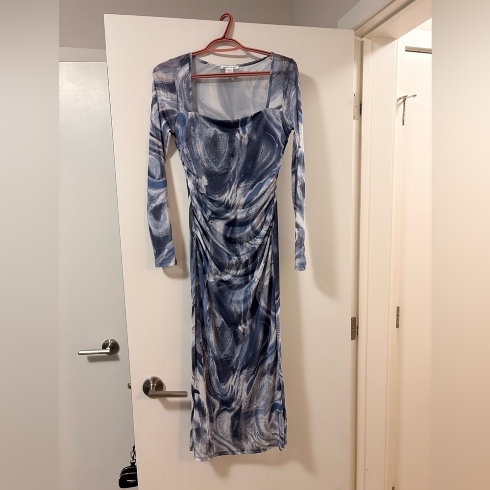 Caution To The Wind Blue and White  Long Sleeve Dress medium size m